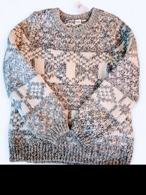 Fair Isle Chunky Knitted Sweater Cream Purple Violet Size Small Wool Blend